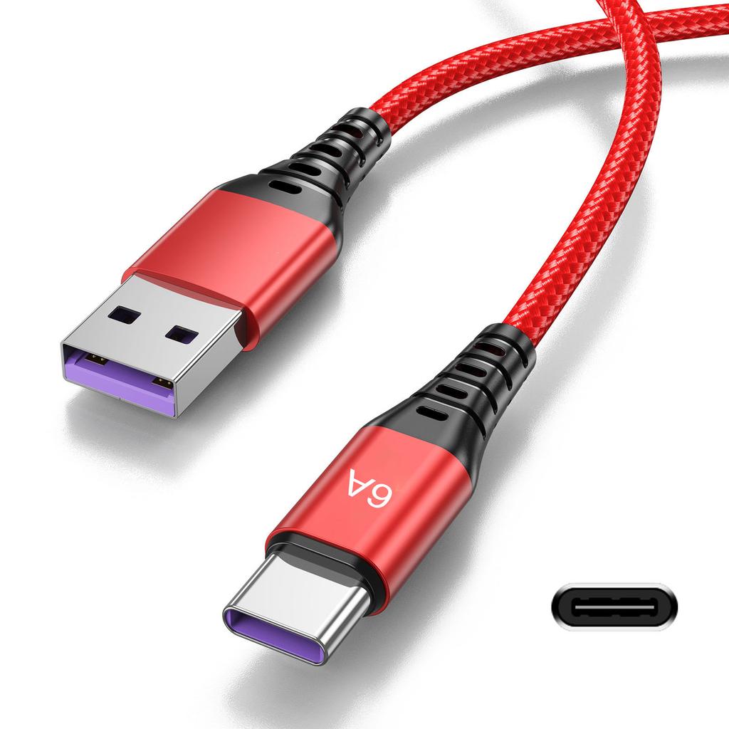 USB C Fast Charging Cable 6A PD 66W Data Sync Nylon Braided Cord USB C to Type C Adapter Fast Charging Cable