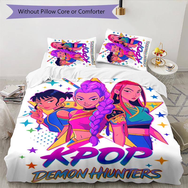 KPOP Hunter 3pcs Bedding Set Duvet Cover Closure Includes 1 Duvet Cover & 2 Pillowcases for All Seasons Bedroom Home Dorm Decor