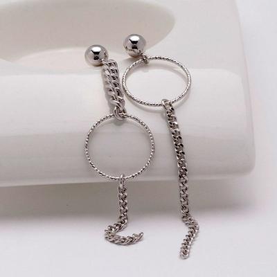 [Aslit] Vollsilberne Kette Kreis Ungleichmäßige Lange Hängeohrringe_W[30367542]