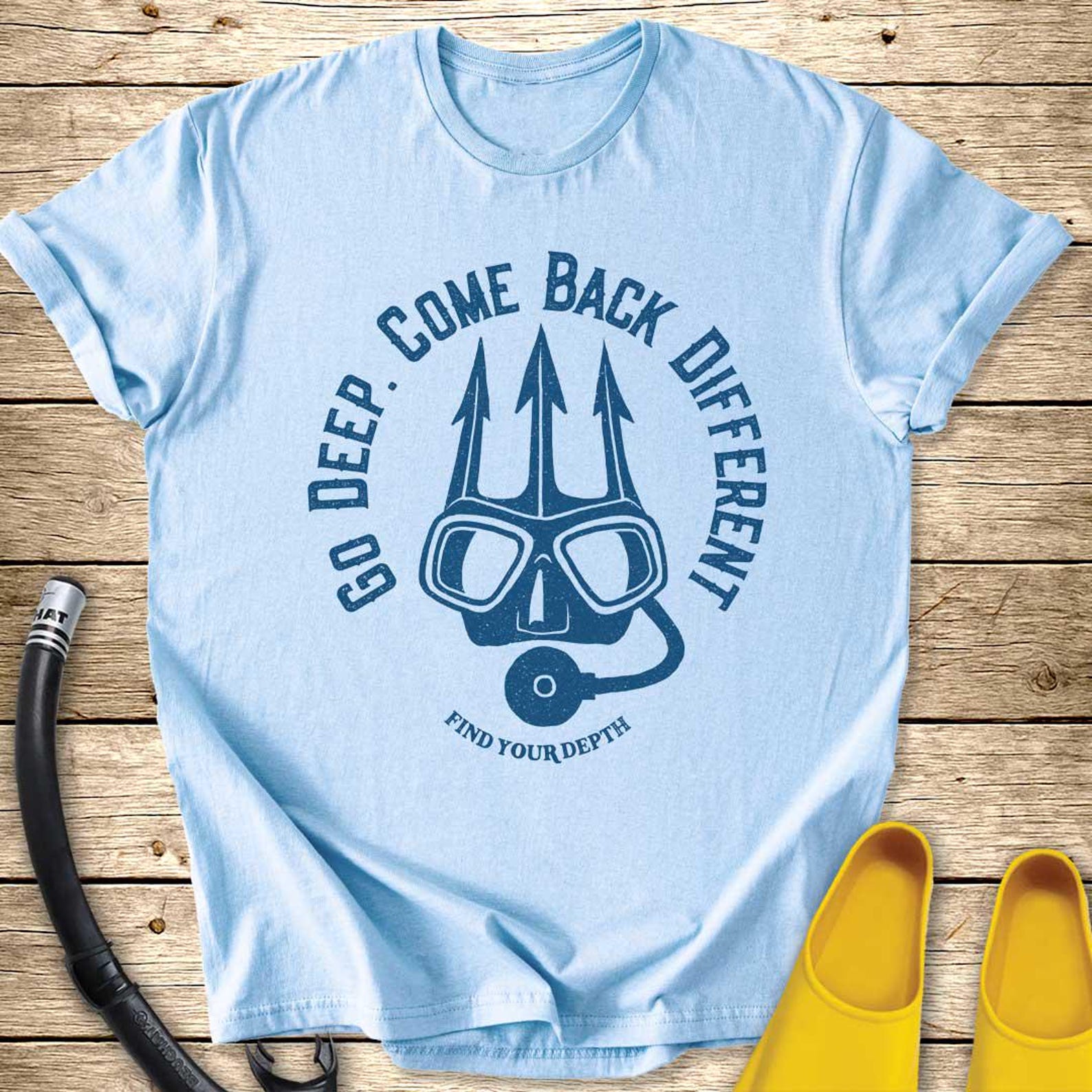 Deep Trident Mask T-Shirt | Nautical Dive Graphic, Ocean Marine Tee L