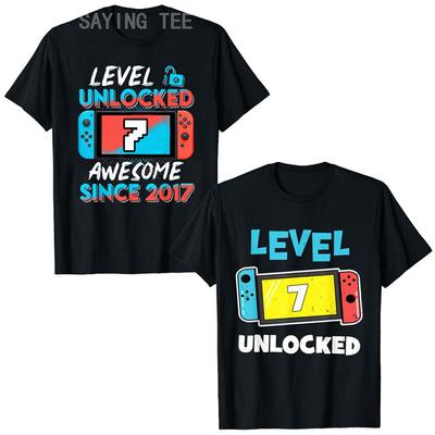 Level 7 Unlocked Awesome Since 2017 7th Birthday Gaming T-Shirt Gamer 7 Year Old Birthday Gift Video Game Lovers Tee Fashion Top