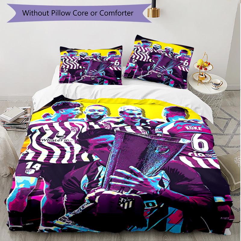 3pcs Duvet Cover Set (1*Duvet Cover + 2*Pillowcase, Without Core), football club Print Soft All‑Season Bedding Set, Home Bedroom Decor Gift