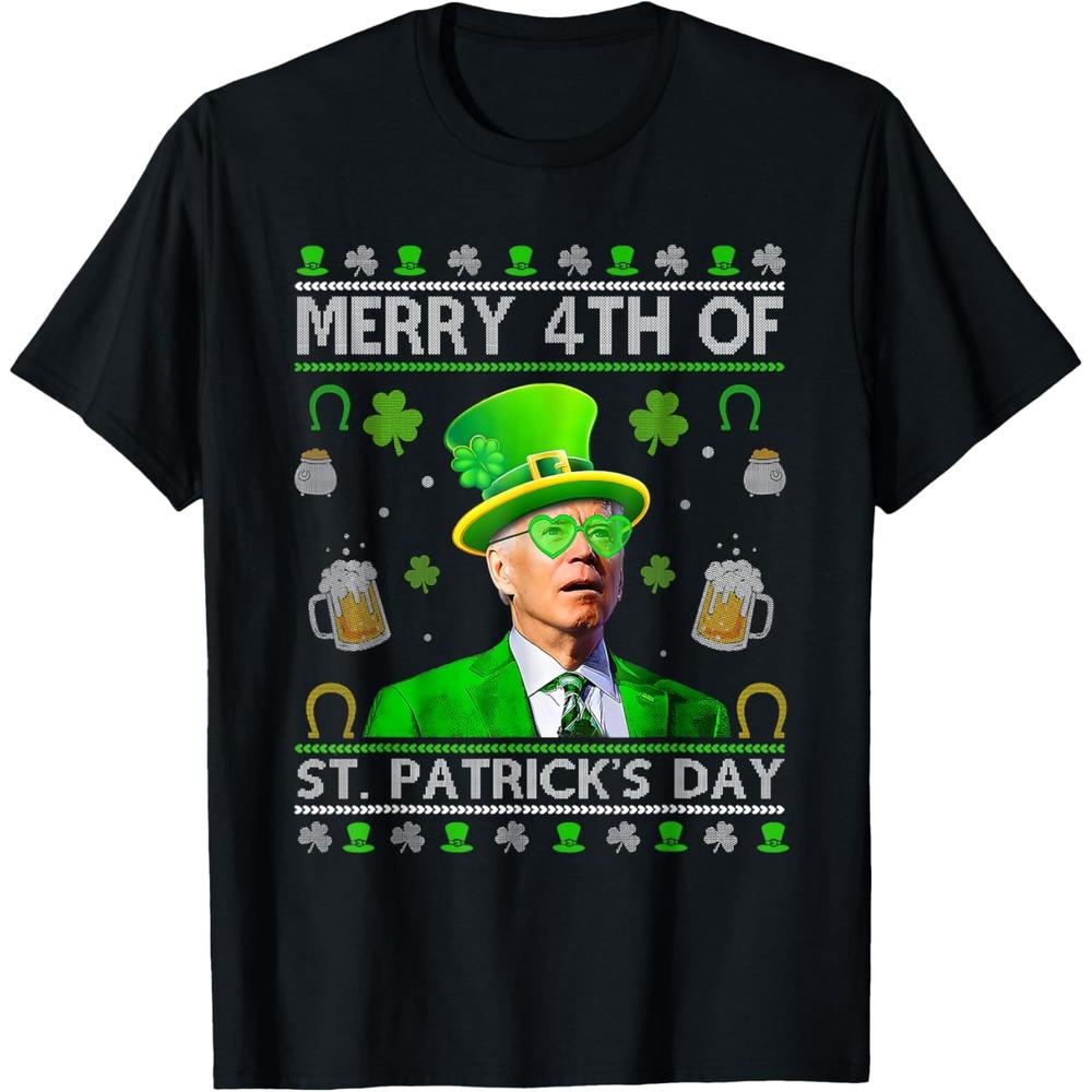 Funny Merry 4th of St. Patricks Day Joe Biden Heart Glasses Cotton Men T Shirt XS чёрный