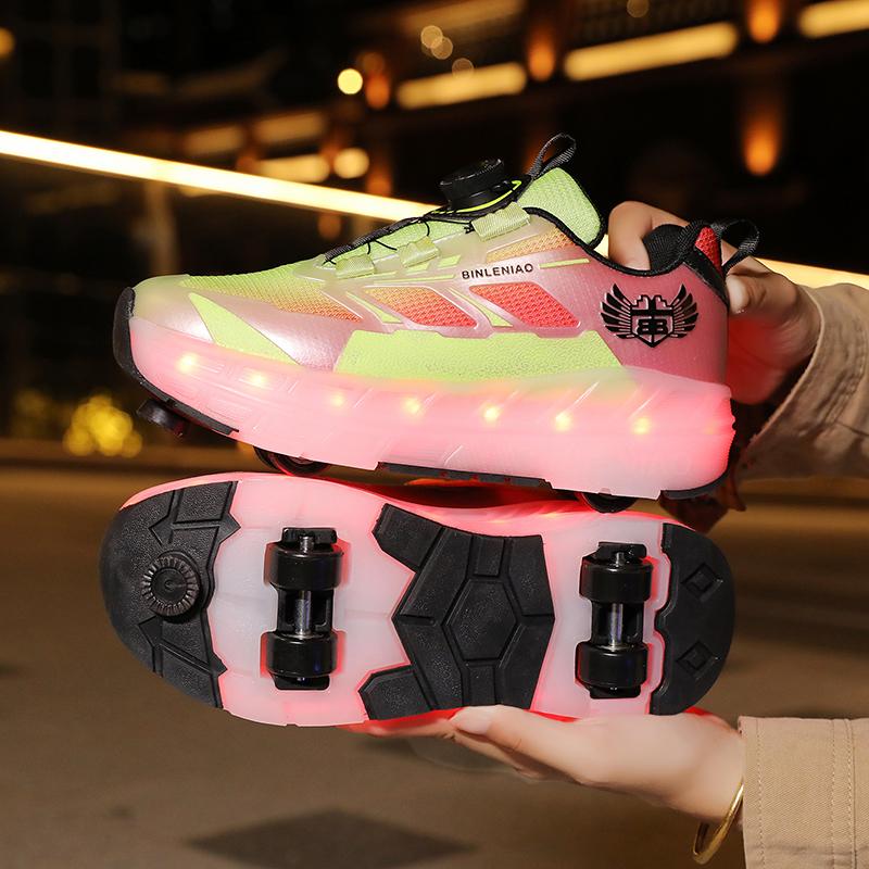 Patines de Ruedas con Freno para Niños Carga Plana Extraíble LED Cuatro Ruedas Zapatillas Deportivas Brillantes Zapatillas Brillantes para Mujer