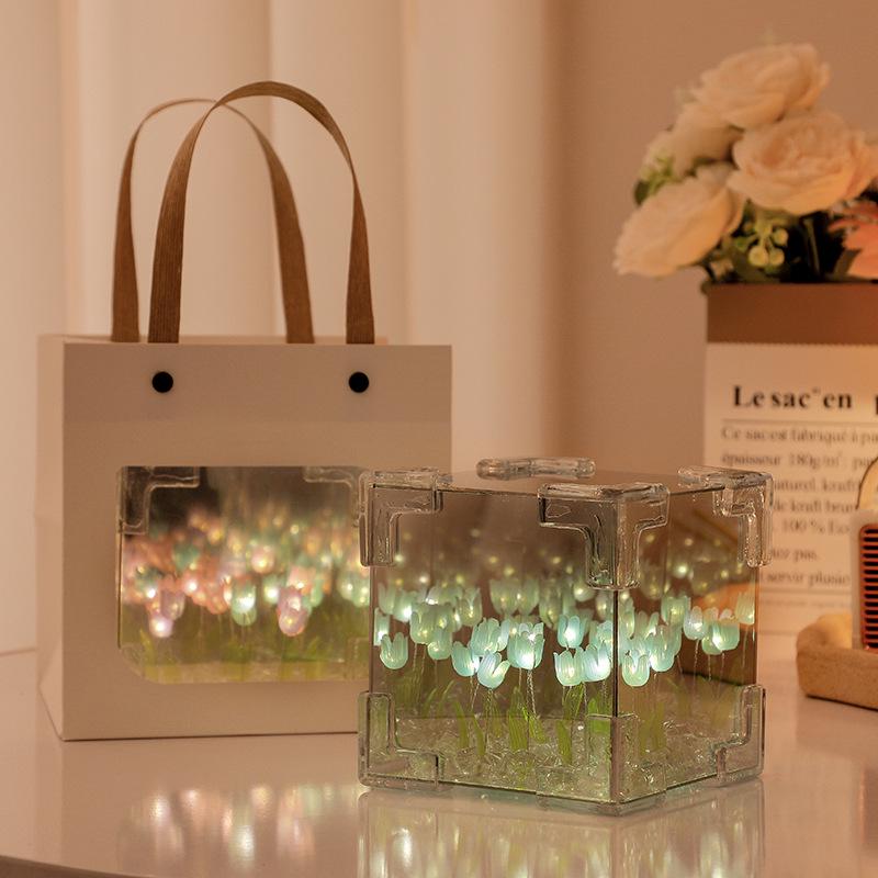 Handmade DIY Tulip Sea Cube Night Light: Creative Desktop Decor & Valentine's Day Gift