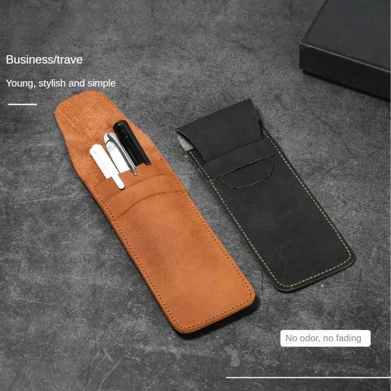Vintage Leather Pen Case Pocket Pen Pouch Mini Stationery Organizer Bag For Students Office Women Men Business Travel