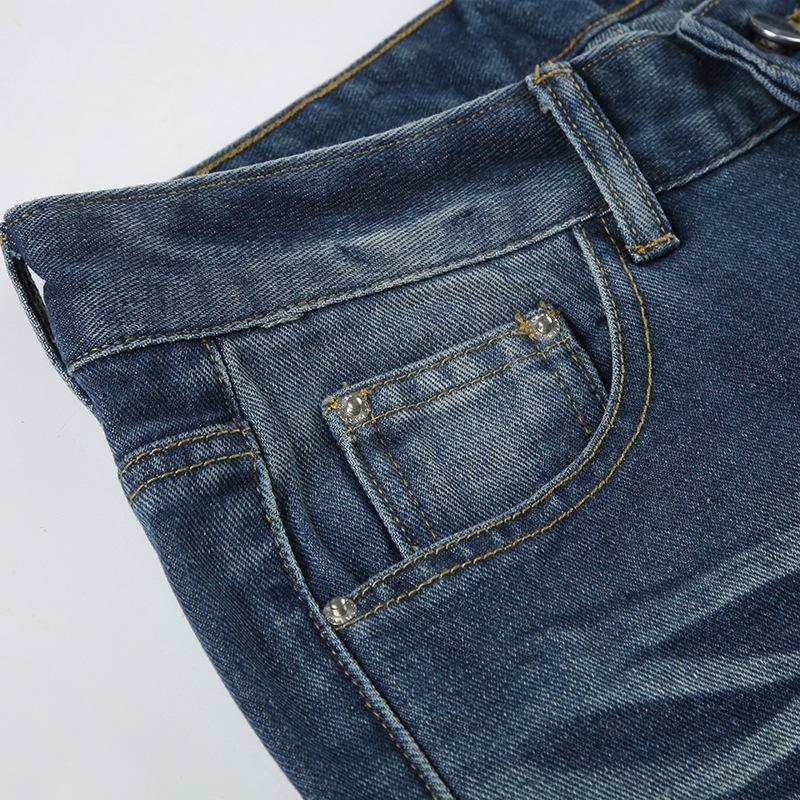 Retro Low-Waist Distressed Straight-Leg Jeans mit Katzenbart-Waschung