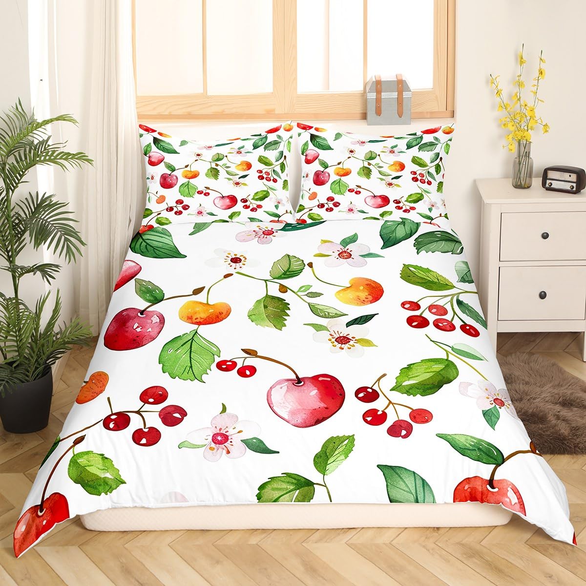

Comforter Kids Cherry S Queen King Size Cherry Pattern Bedding Set Cute Fruit Comforter No Comforter Lightweight Down Comforter (quilt)-EU Single(135*200cm)3pcs