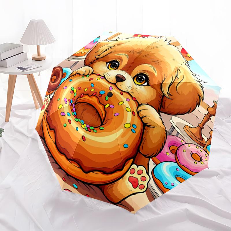 1pc Donut Dog Auto-Fold Umbrella with One-Touch Open/Close - 8 Reinforced Ribs for Windproof Stability, yy251118247
