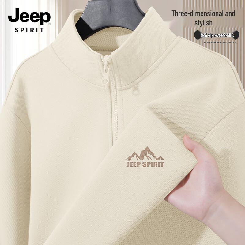 JEEP SPIRIT Men's Half-Zip Stand Collar Sweatshirt