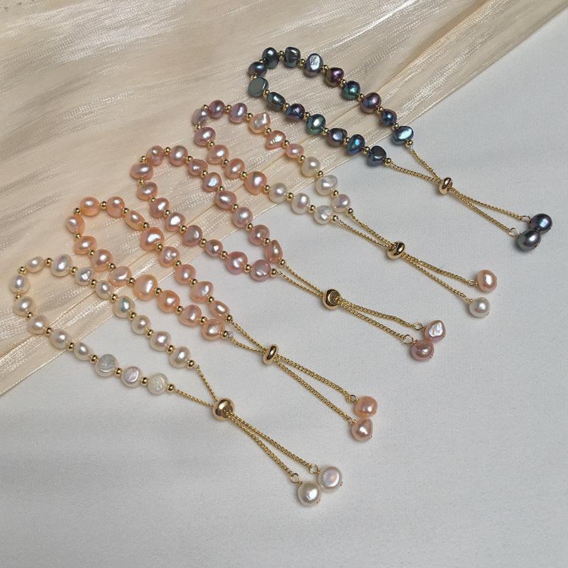 Alien-shaped Freshwater Pearl Bracelet - Pullable Adjustable Bracelet with Pearl Strands