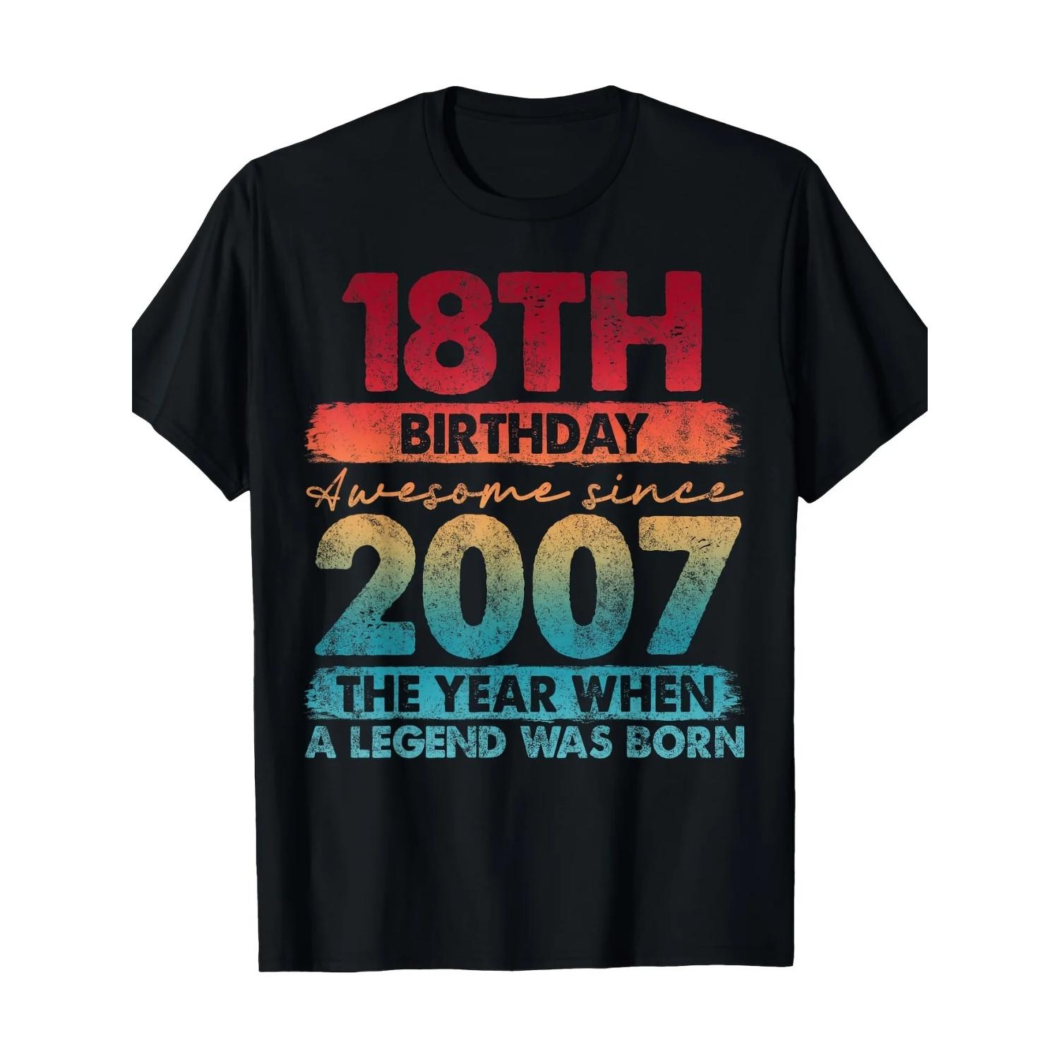 

Vintage 2007 Limited Edition 18th Birthday T-shirt -2000s Nostalgic Pattern Print with _18th Birthday_ Text and 2007 Design S чёрный