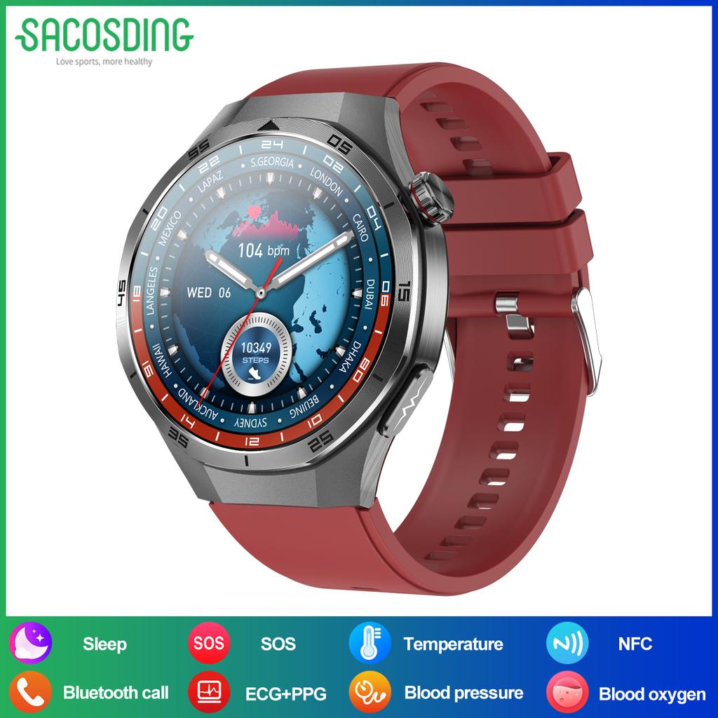 SACOSDING  Smart Watch AMOLED Screen IP68 Waterproof Bluetooth Call Man  NFC Smartwatch