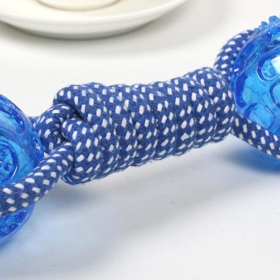 Hund Baumwollseil Kauspielzeug Hantelform Seilspielzeug mit strukturierten Bällen Interaktives Welpen Zahnungsspielzeug für Tauziehen Langeweile Linderung Zahnpflege