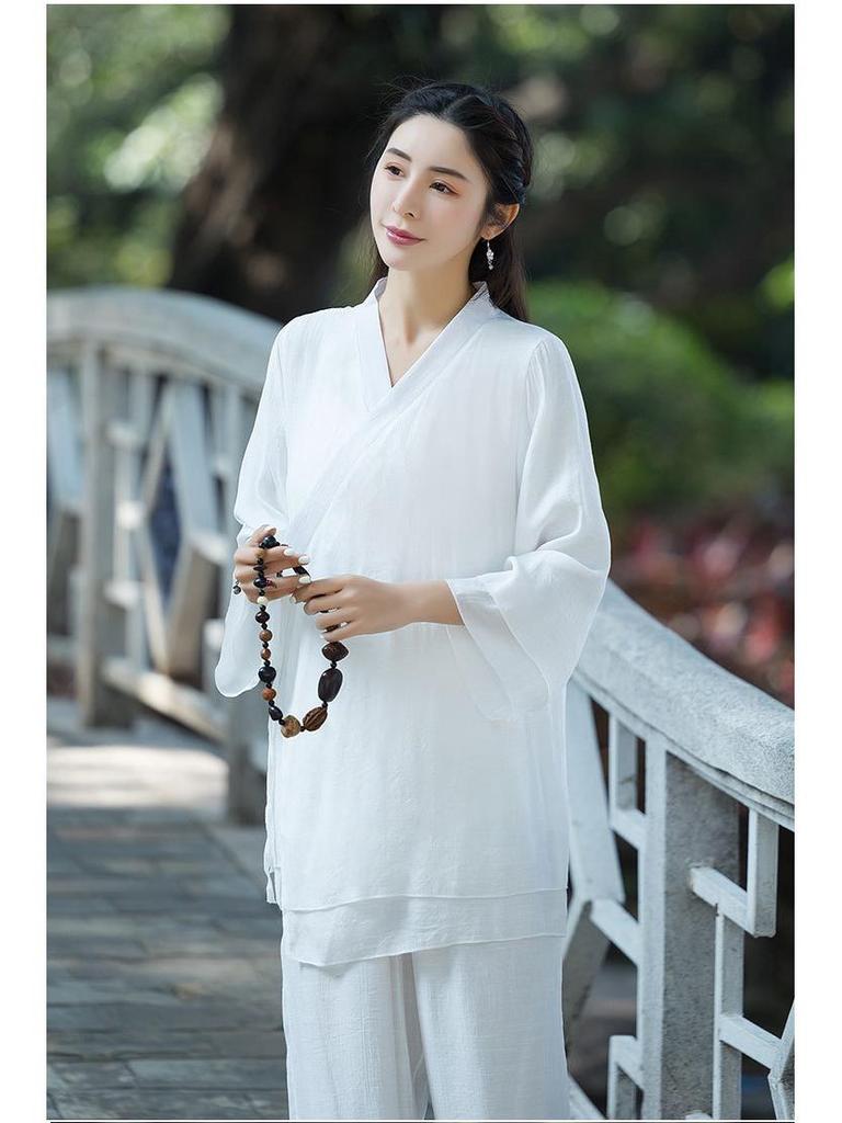 Women's Ethnic-Style Cotton Linen Zen Suit - Perfect for Tea Ceremony, Tai Chi, or Yoga