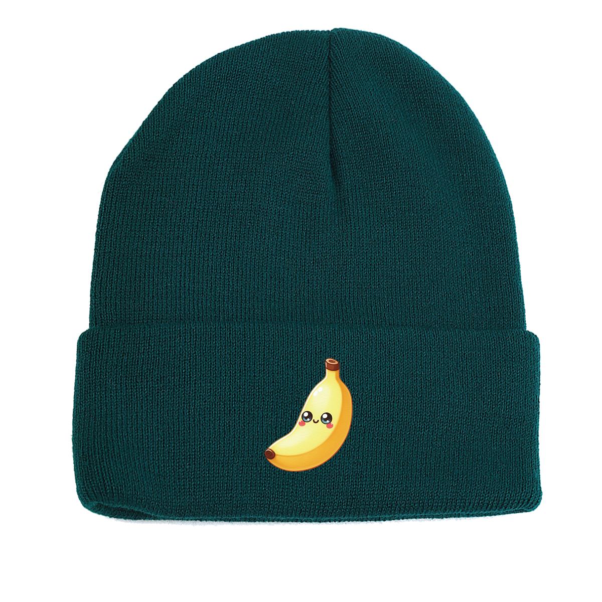 

Мультяшная теплая вязаная шапка-бини с бананом, фруктовая шапка-череп, эластичная, универсальная, стильная, вязаная шапка-горошек as the picture зелёный