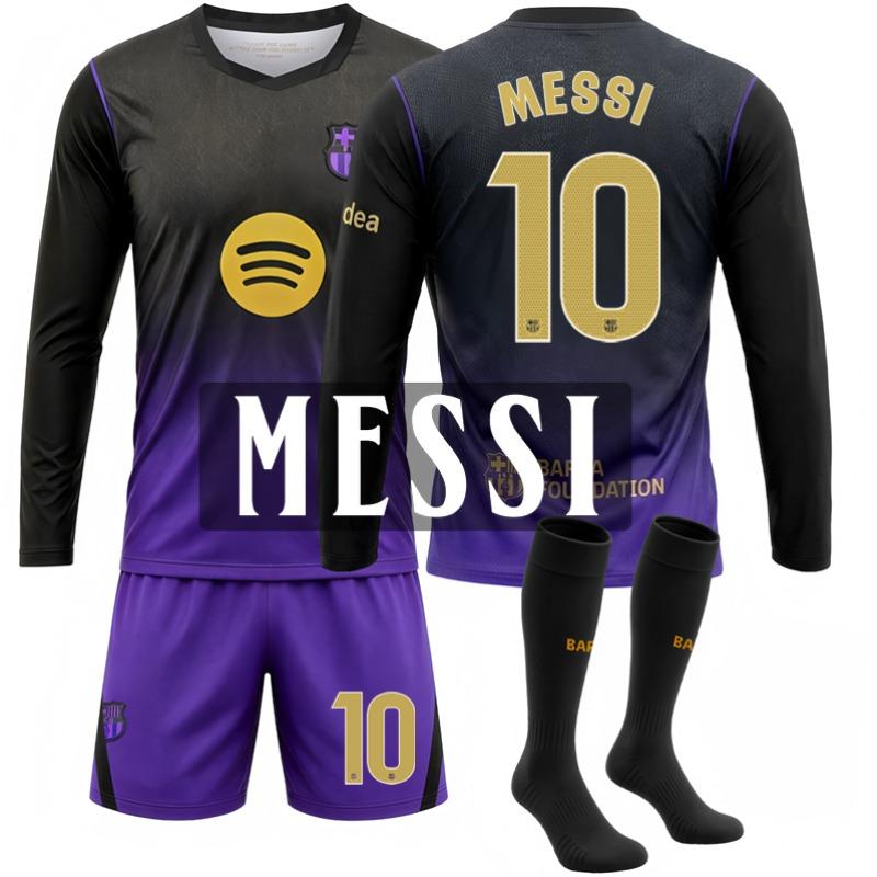 2627 Rodri New Jersey – FC Barcelona Away Long-Sleeve Soccer Shirt (Black/Purple) – No. 10 Lamine Yamal / Messi