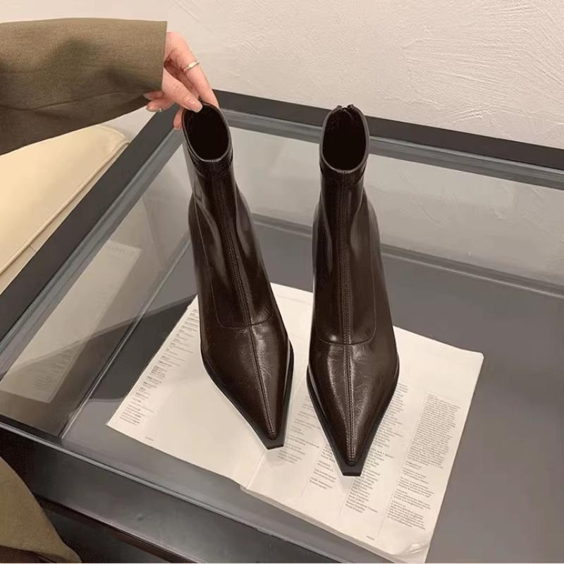 New Women'S Ankle Boots Sexy Pointed Toe Woman Short Boots Fashion Causal Ladies Thin High Heel Boots Solid Color Stiletto