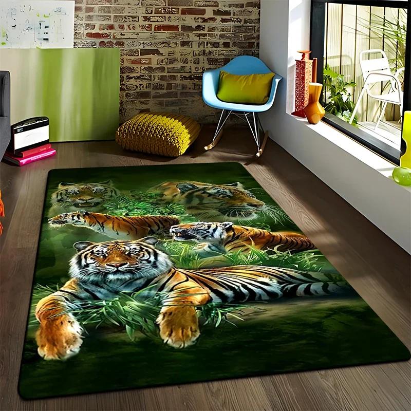 Animal Tiger Flowers Pattern Carpet Living Room Bedroom Yoga Mat Home Decoration Children's Crawling Floor Mats Area Rug Camping