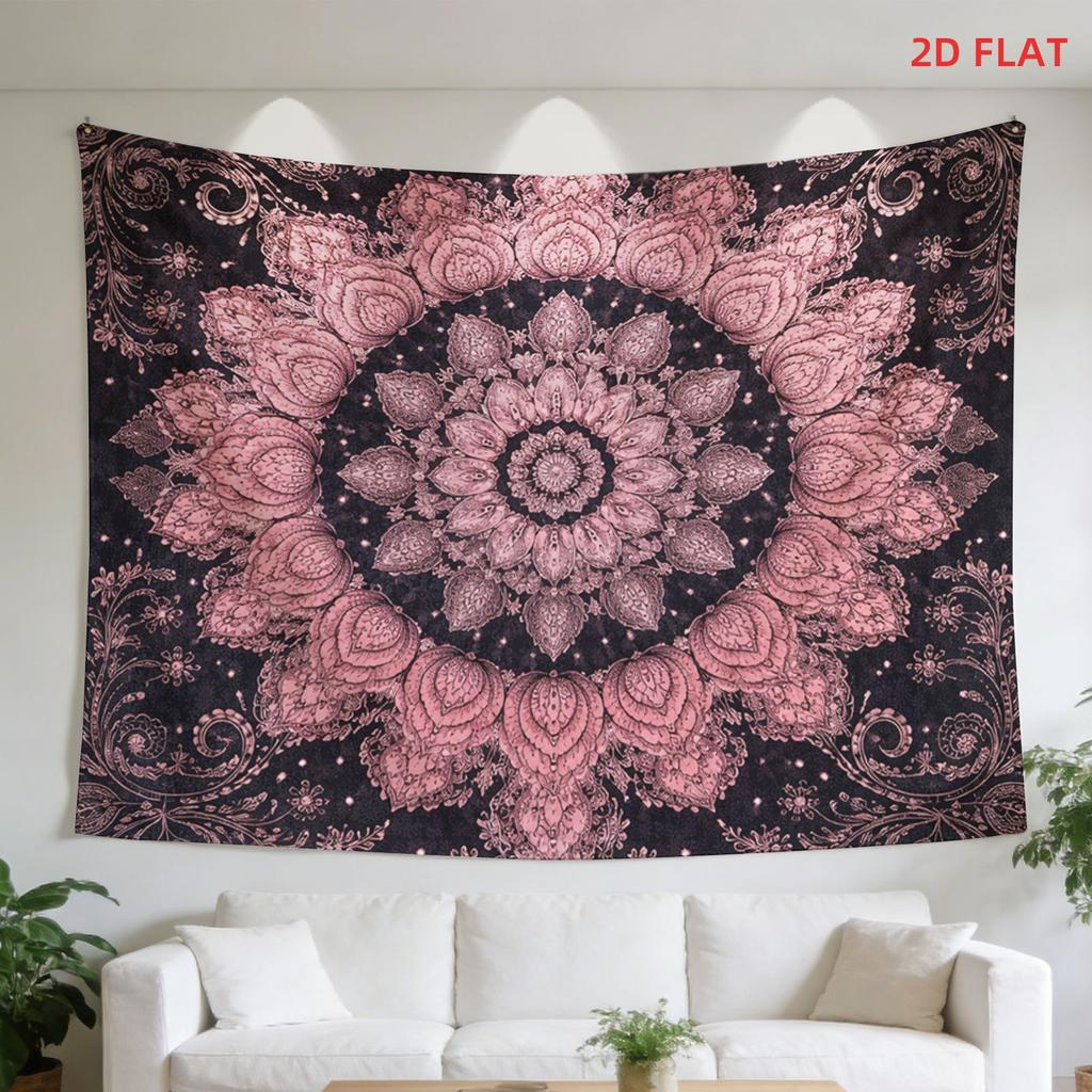 VIKAMA Pink Black Mandala Tapestry Bohemian Vintage Floral Wall Hanging for Living Room Bedroom Decor