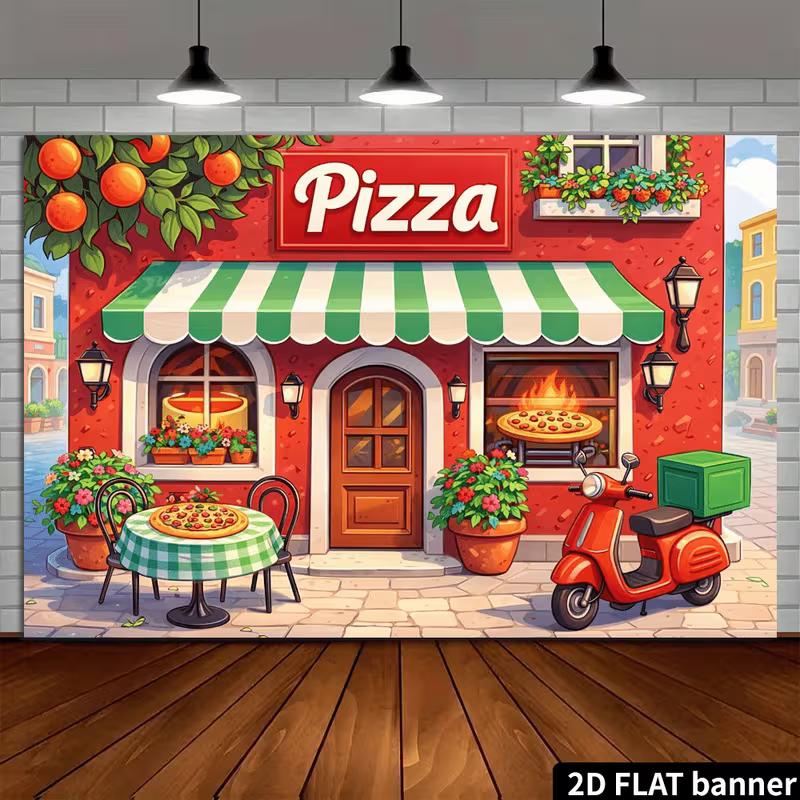 2D červená kulisa pizzerie, nástěnná dekorace s tématem italského jídla pro domácnost