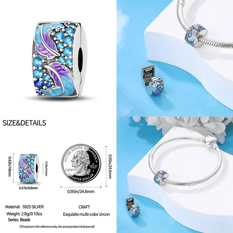 New In Color Zircon Angle Round Clip Bead Fit Pan Original Bracelet Women Copper Safety Chain Jewelry Gift