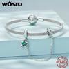 WOSTUS 925 Sterling Silver Honey Bee Safety Chain Star Moon Beads Heart Charm Fit Original Bracelet Bangle DIY Jewelry Making