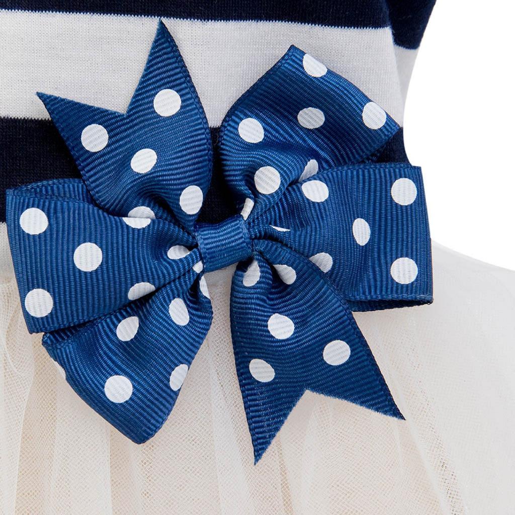 Pet Dress Striped Knit Top with Tulle Skirt and Polka Dot Bow Soft Fabric Comfortable Fit for Small Dogs and Cats
