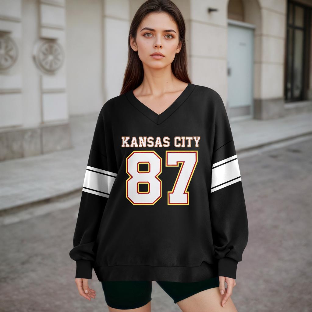 Women's Loose And Comfortable Letter V-neck Sportswear Long-sleeved Sweatshirt Daily Matching Clothes