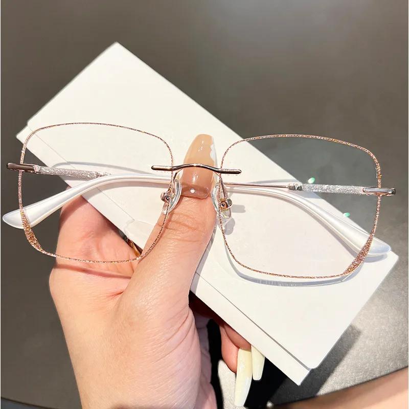 Fashion Square Myopia Glasses Women'S Blue Light Blocking Eyewear Rimless Diamond Short-Sighted Unisex Eyeglasses With Diopters