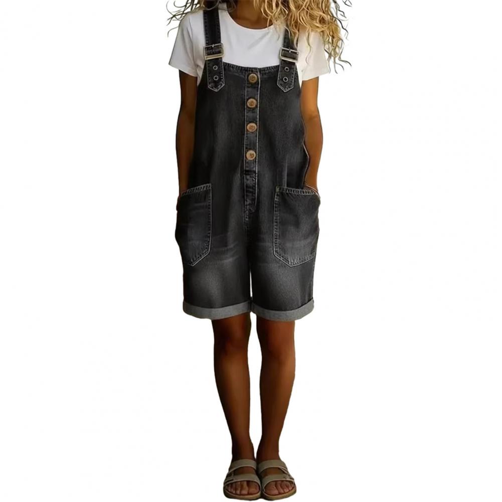 

Fashion Denim Overalls for Women Loose Fit Classic Bib Casual Jean Stretchy Denim Overall Jumpsuit Tapered Leg Jean Pants 3XL чорний
