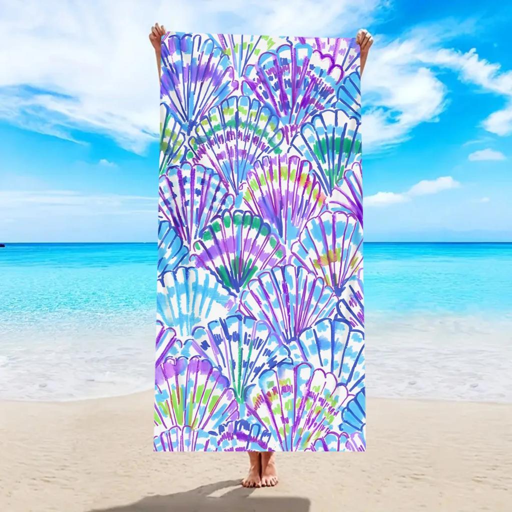 1pc Shell Pattern Printed Beach Towel, Ultra-fine Fiber Beach Towel, Sports Towel, Beach, Pool Vacation Bathroom Decoration