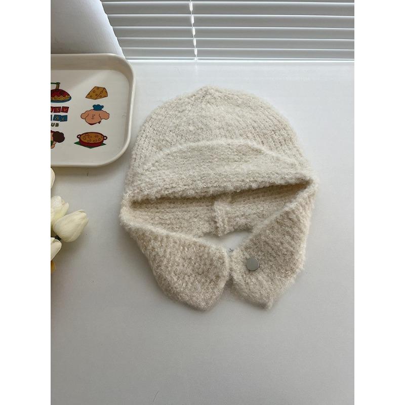 Knitted Looped Wool Cute Flying Hat for Women Winter White Ear Protection Warm Wool Lei Feng Hat