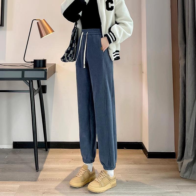 2025 Women's Winter Fleece-Lined Lambswool Sweatpants - Extra Long, Thickened Joggers with Cuffed Corduroy Design