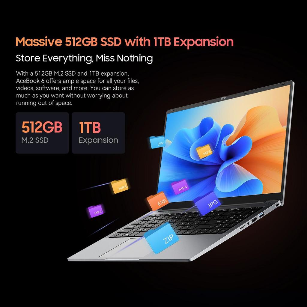 Blackview AceBook 6. generace Intel N150 Laptop 15,6palcový 16GB+256/512GB Notebook