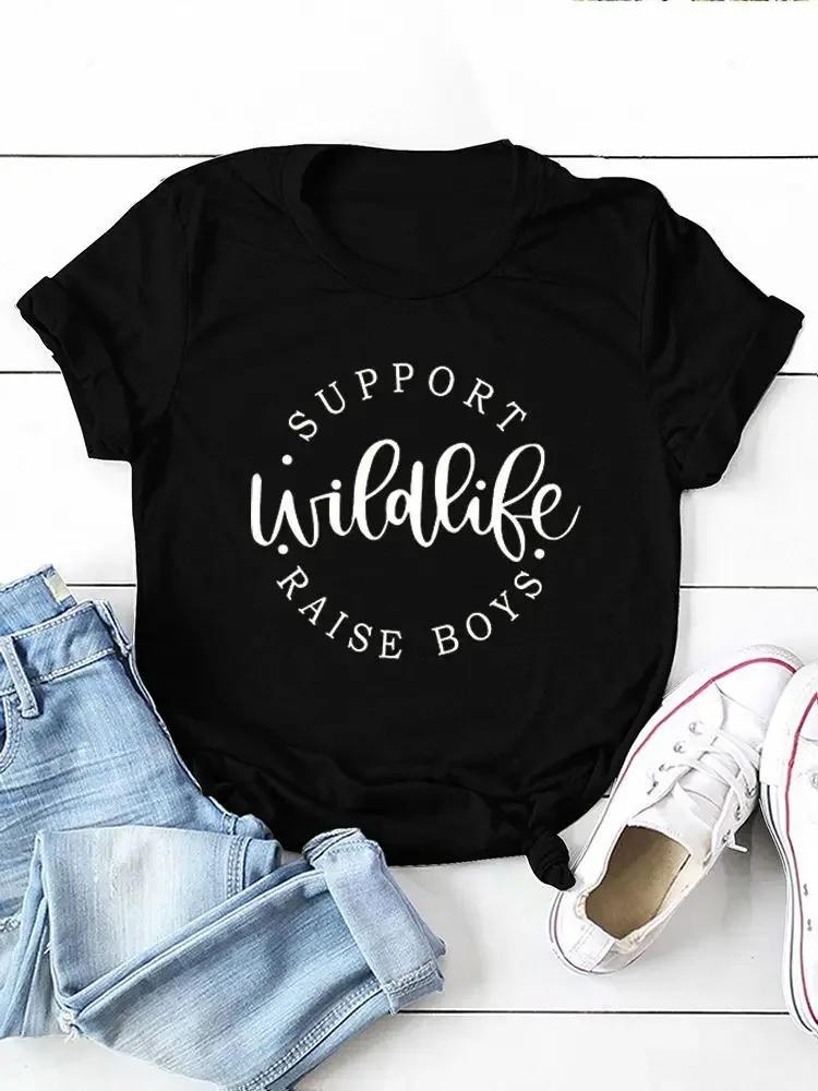 Support Wildife Raise Boys Print Women T Shirt Short Sleeve O Neck Loose Women Tshirt Ladies Tee Shirt Tops Camisetas Mujer