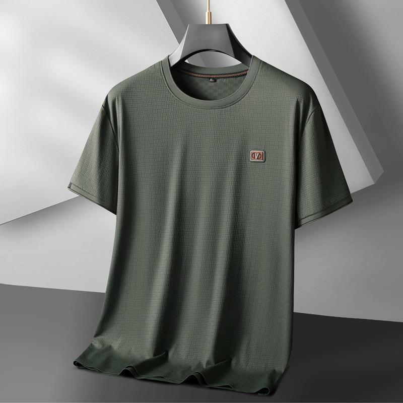 

Men s Plus Size Ice Silk Short Sleeve Round Neck T-shirt - Lightweight Summer Casual Loose Fit XL for 110-130 jin сірий колір