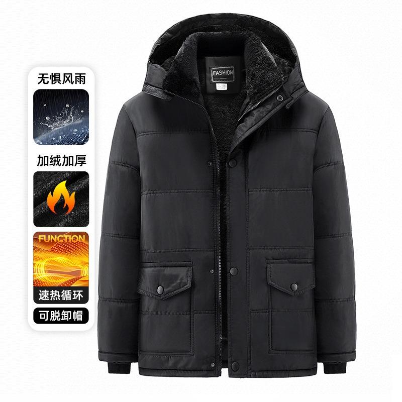 New autumn and winter cotton-padded clothes for men with fleece and warm hats, removable cotton-padded jackets.