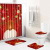 Christmas Shower Curtain Floor Mat Combination Four-Piece Set Bathroom Toilet Carpet Shower Room Mat Foot Mat