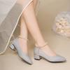 Fashion Women Wedding High Heel Shoes Silver Gold 2025 Spring Ankle Strap Crystal Shallow Chunky Block Heel Pumps Lady Plus Size