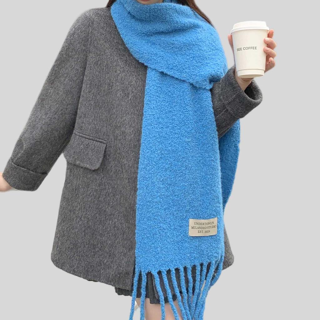 Neuer einfarbiger Premium-Wollschal für Damen, Herbst und Winter, vielseitig, verdickt, Plüsch, warm, Premium-Schal