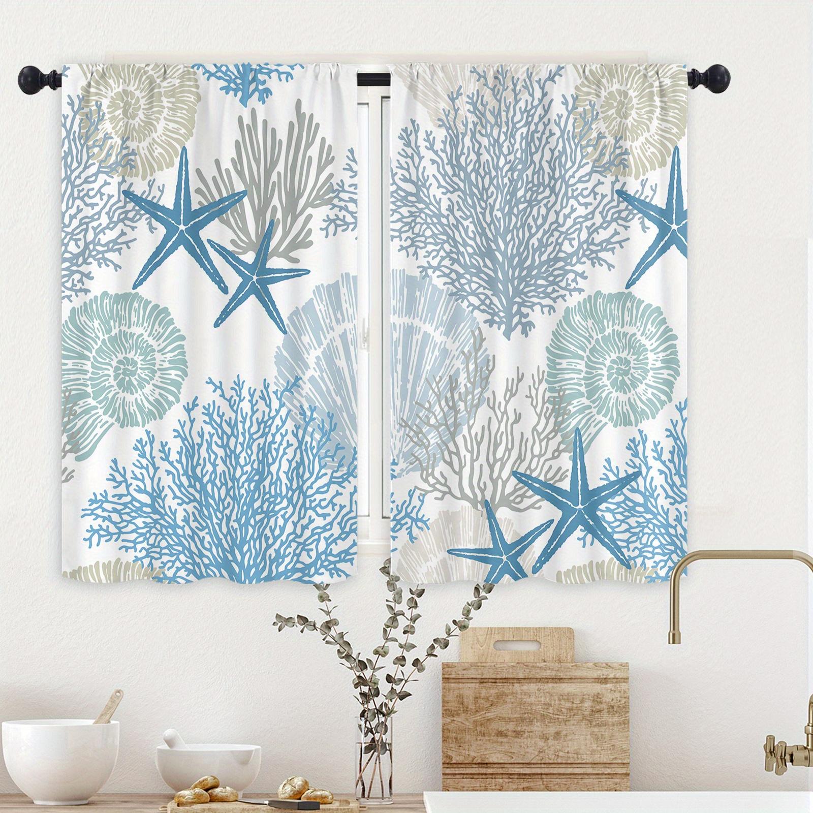 

Beach Coastal Starfish Kitchen Curtain Nautical Summer Window Treatment for For Living Room For Home Decor Cafe Cabinet Decoration 70x107cm(27.5x42inch