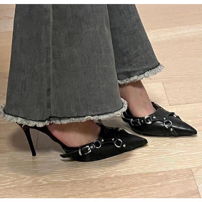 Gothic Shoes Pumps Women High Heels Stiletto Pointed New Elegant Party Sandals Metal Chain Stripper Rivet Korean Sexy Footwear