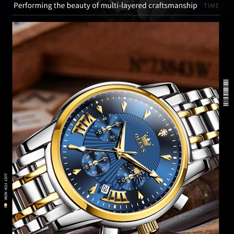 OLEVS Značkové pánske hodinky Multifunkčné módne hodinky Quartz Nové vodotesné hodinky Quartz z oceľového opasku