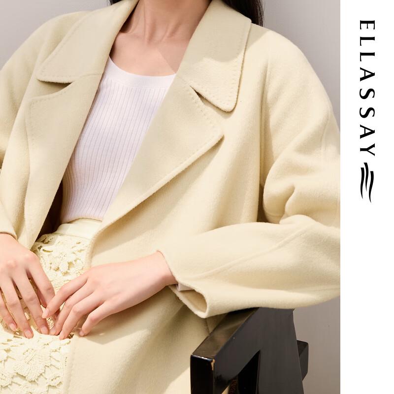 ELLASSAY Women's 2025 Autumn 100% Merino Wool Longline Lapel Coat