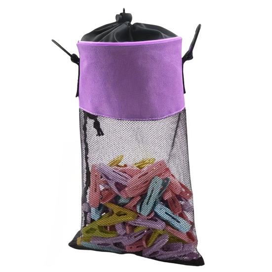 Mesh Clothespin Bag Holder with Drawstring Closure Breathable Moisture Resistance Large-Capacity Clothespin Storage Organizer