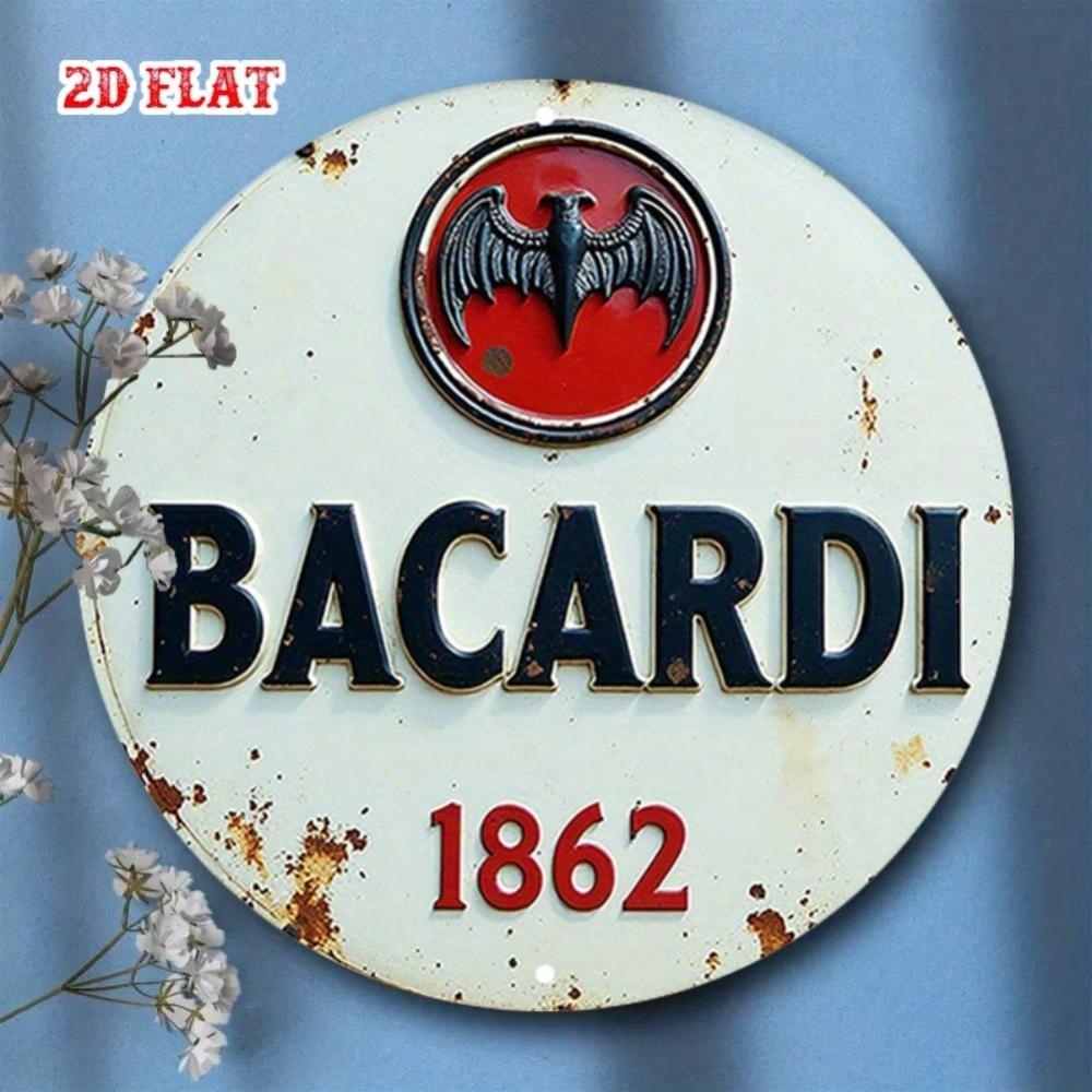 Vintage Bacardi Rundes Aluminiumschild Rustikale Metallwandkunst Heimbar Café Garage Dekoration