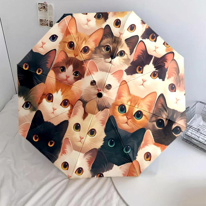 1 PC Automatic Folding Umbrella - Beautiful cat Pattern, Portable & Foldable Design with 8 Ribs, Christmas Birthday Gifts