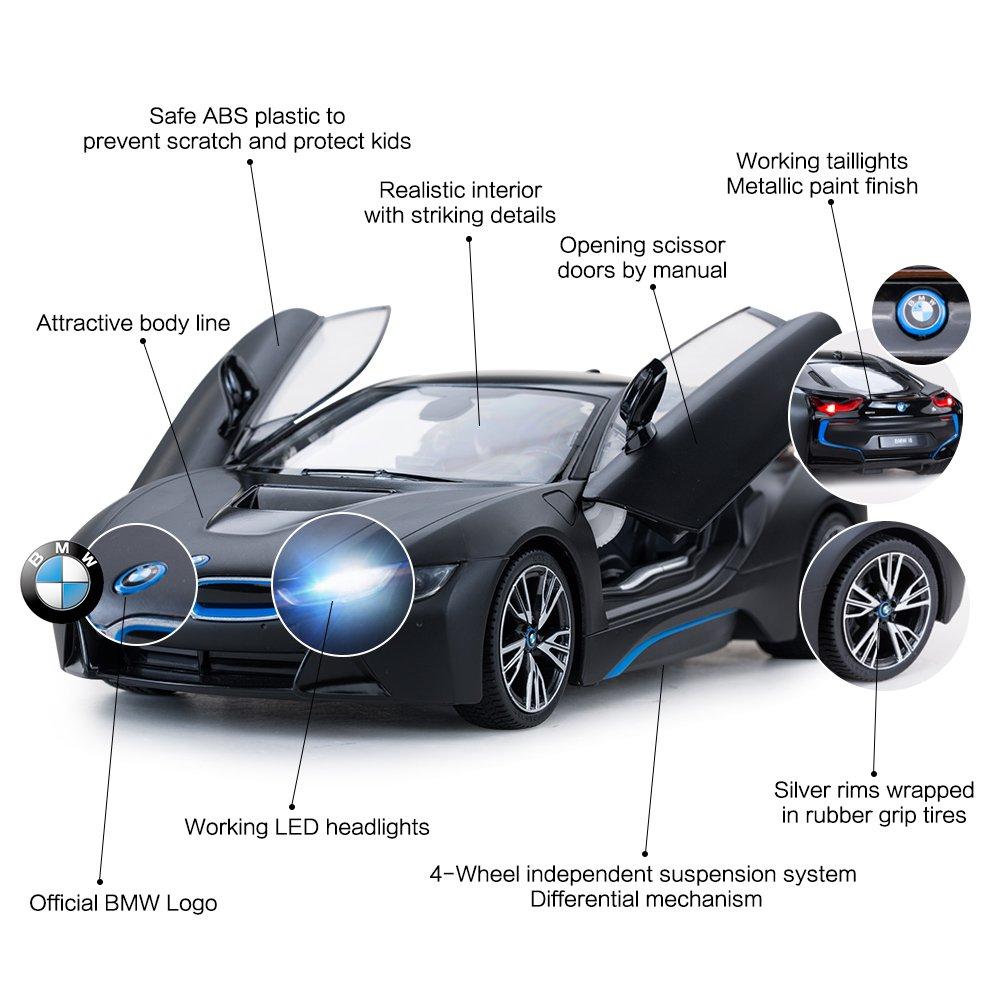 RASTAR BMW RC Car, 114 Scale BMW i8 RC Model Car, for Kids, Automatically Opens and Closes Left and Right Doors with Controller, Black Metallic Paint