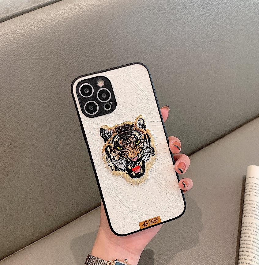 

Premium Embossed Tiger Head Leather Case for iPhone 17/16 Pro Max/15/14 15 Bag белый